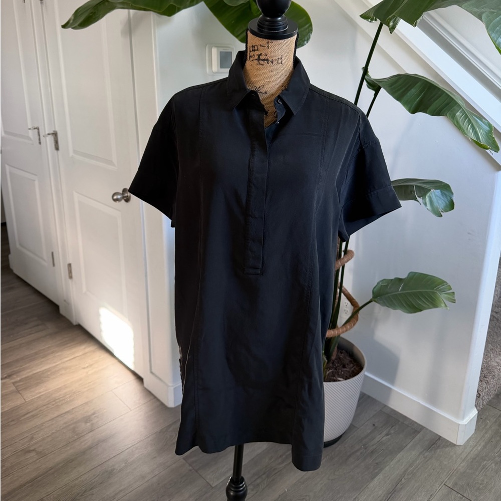 Athleta  Dress Black X-SMALL 100% Silk Short Sleeve Shift Tunic Pullover